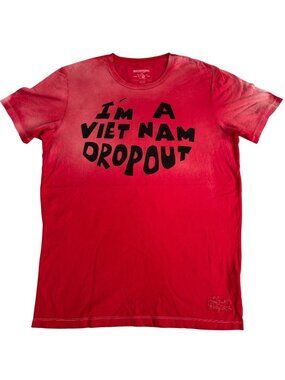 True Religion Mens L Red Graphic T-Shirt "I'm a Vietnam Dropout" 100% Cotton